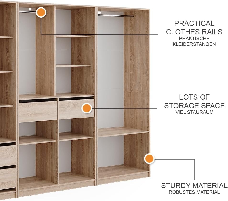 Vicco Kleiderschrank Elmo, Sonoma, 280 x 200 cm 3er Set