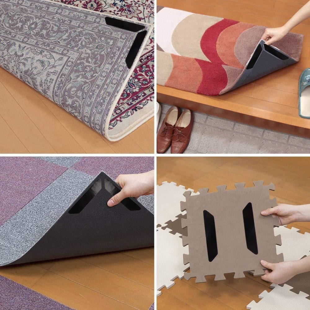 (8er Set) Anti-Rutsch Silikon Pad für Fussmatte / Teppich / Kissen - Schwarz