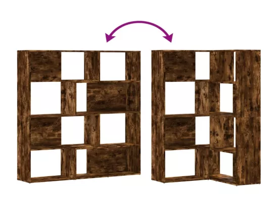 Bibliothèque d'angle à 4 niveaux chêne fumé bois d'ingénierie
