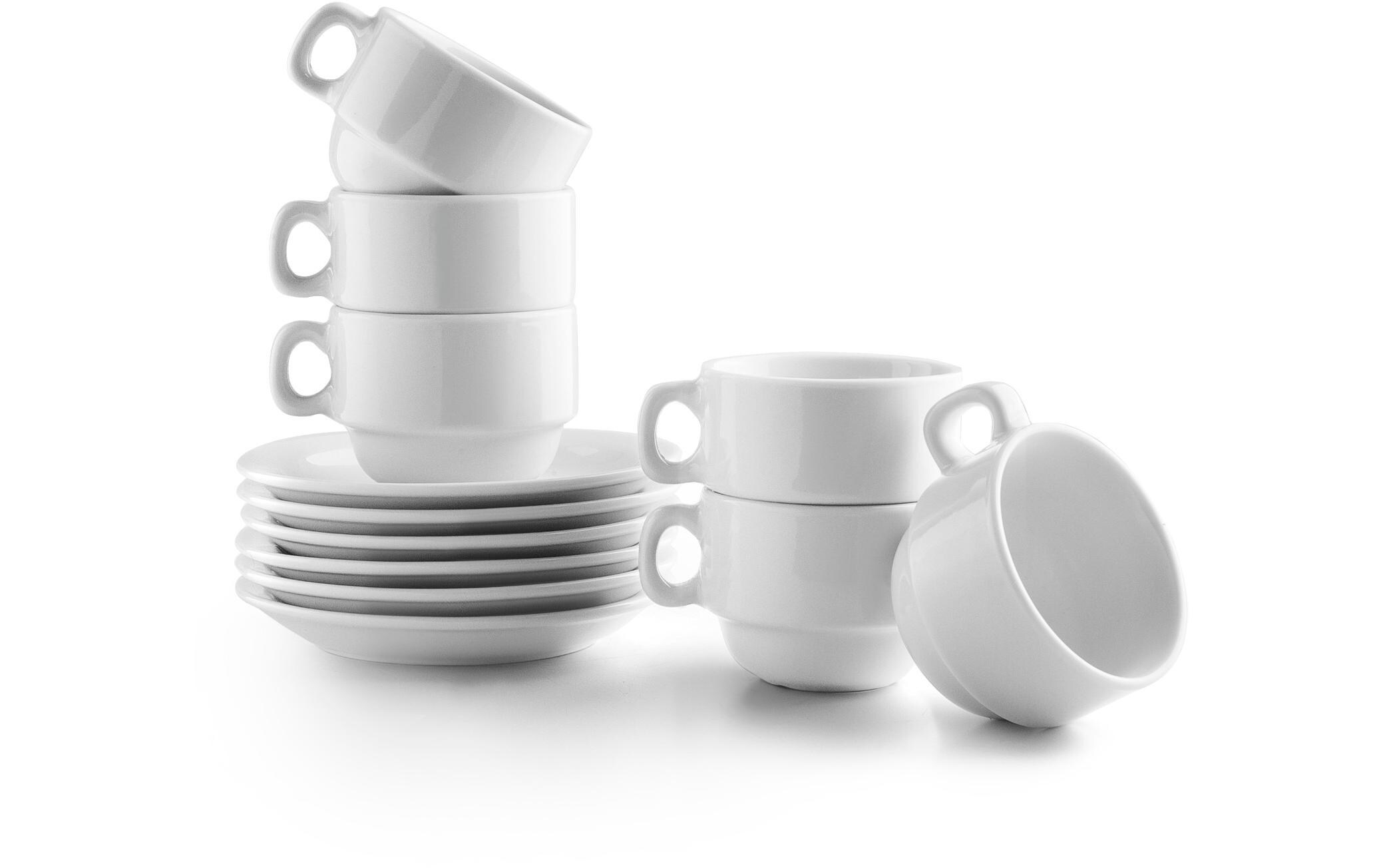 Tassen + Unterteller-Set 80 ml, 6 Stück, WeissPerfekt für Kaffee oder Tee, stilvolles Castilla-Design