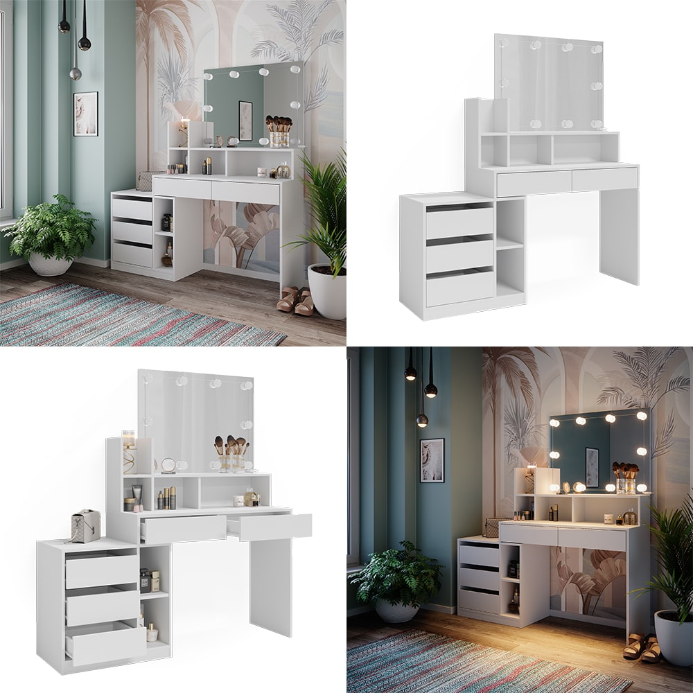 Vicco Schminktisch Anja 139,8 x 115 cm Weiß Spiegel LED modern Frisiertisch