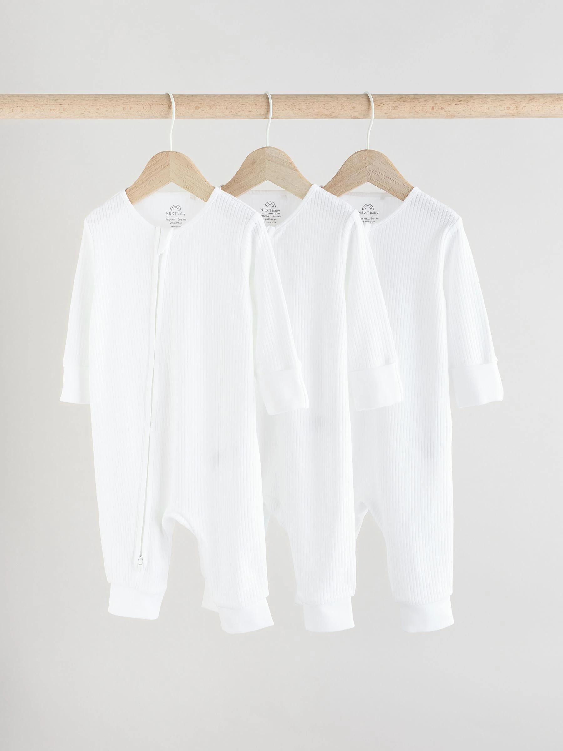 Wit - Set van 3 babypyjama's zonder voetjes met tweewegrits van 100% katoen (0mnd -2jr)