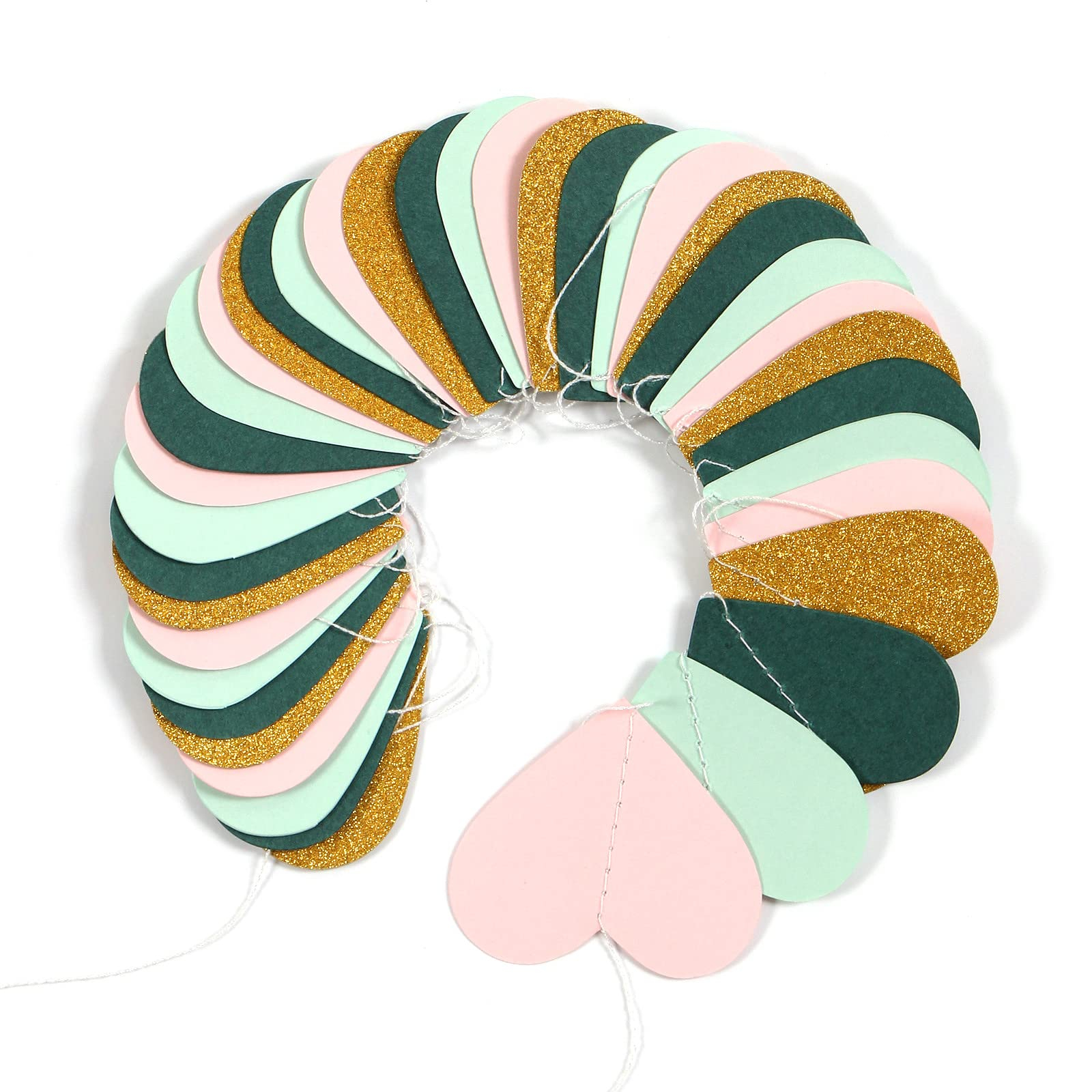 (4m) Herz Girlande Party Dekoration Accessoire Banner - Rosa / Grün / Gold