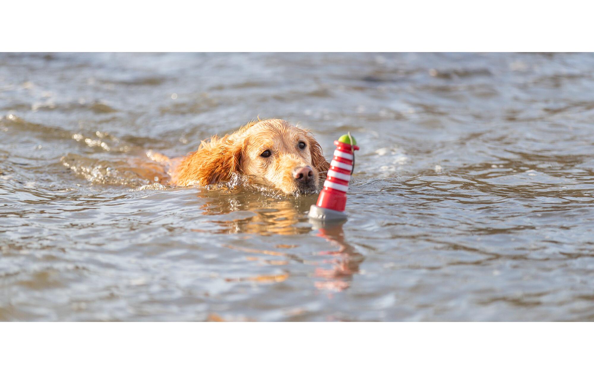 Schwimmspielzeug Aqua Toy Leuchtturm 26 cm, Orange, GrauWasserspielzeug für Hunde aus thermoplastischem Gummi