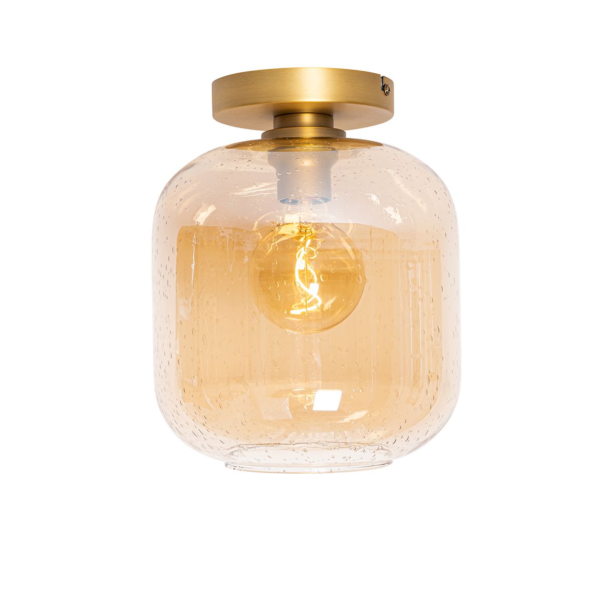 Design plafondlamp messing en amber glas - Zuzanna