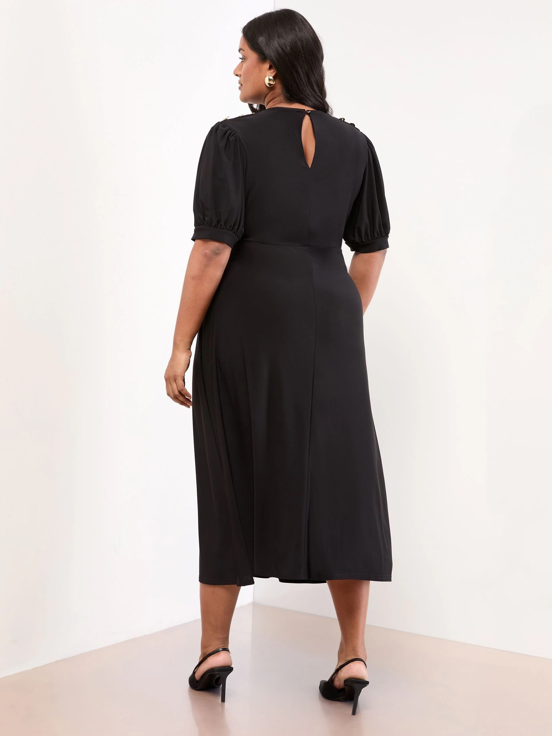 Zwart - Lipsy Military Button Short Sleeve Midi Jersey Dress