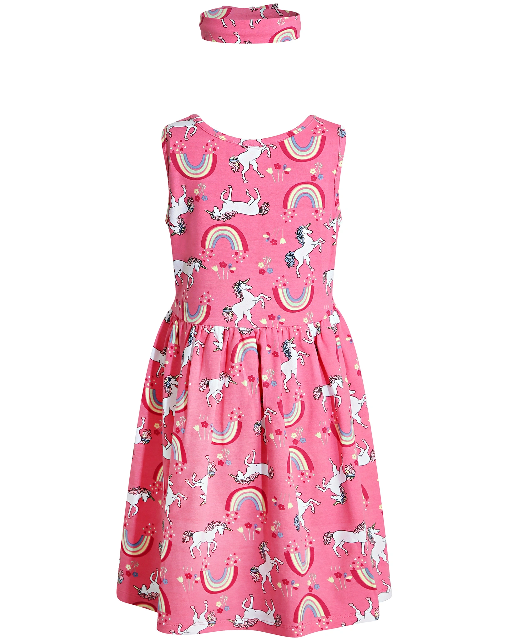 Kleid RAINBOWS & UNICORNS ärmellos mit Haarband in pink