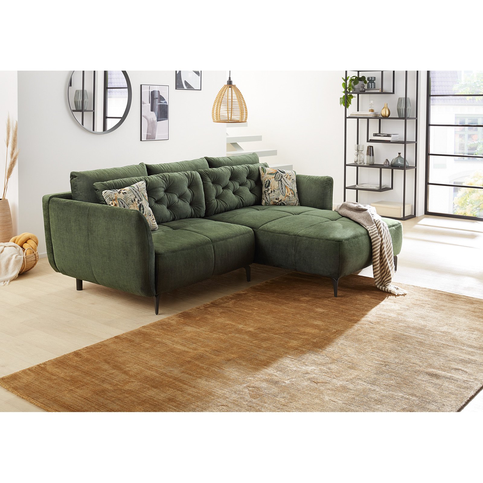 Ecksofa Oslo Stoff Samtvelours grün