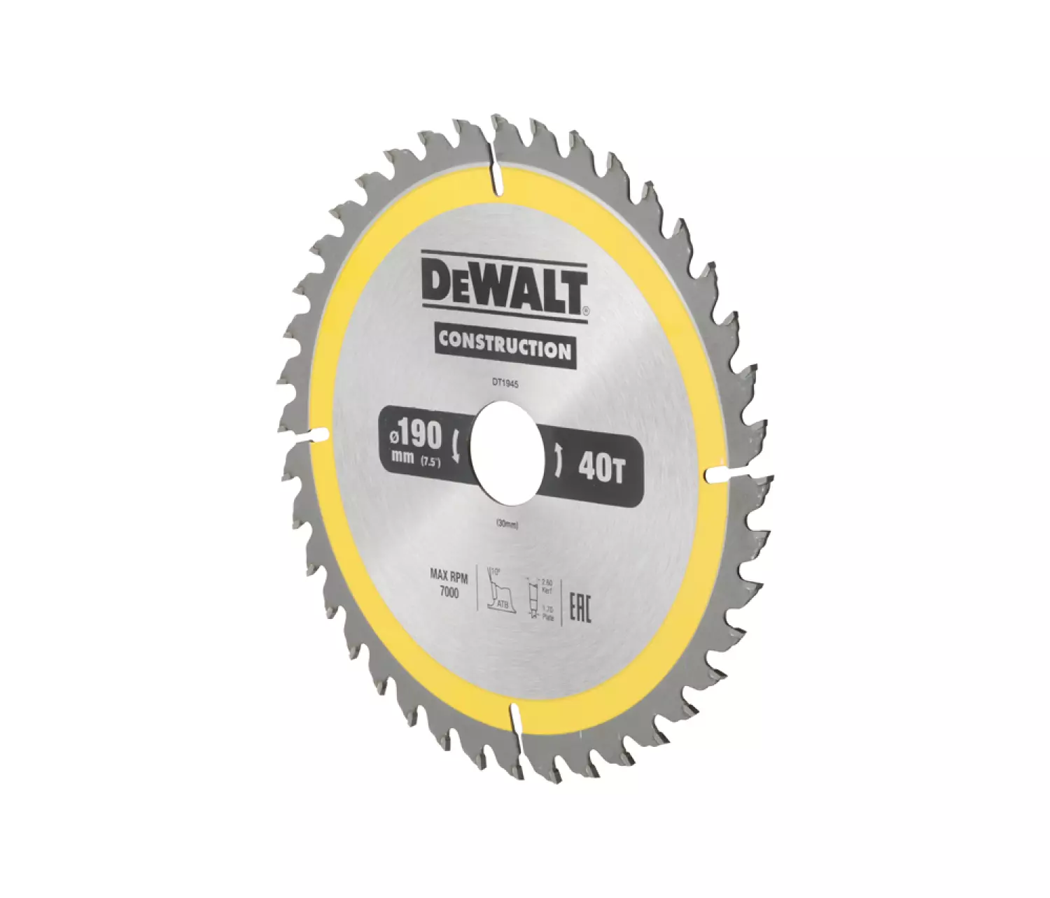 DeWALT DT1945 Cirkelzaagblad - 190 x 30 x 40T - Hout en Non-ferro metaal