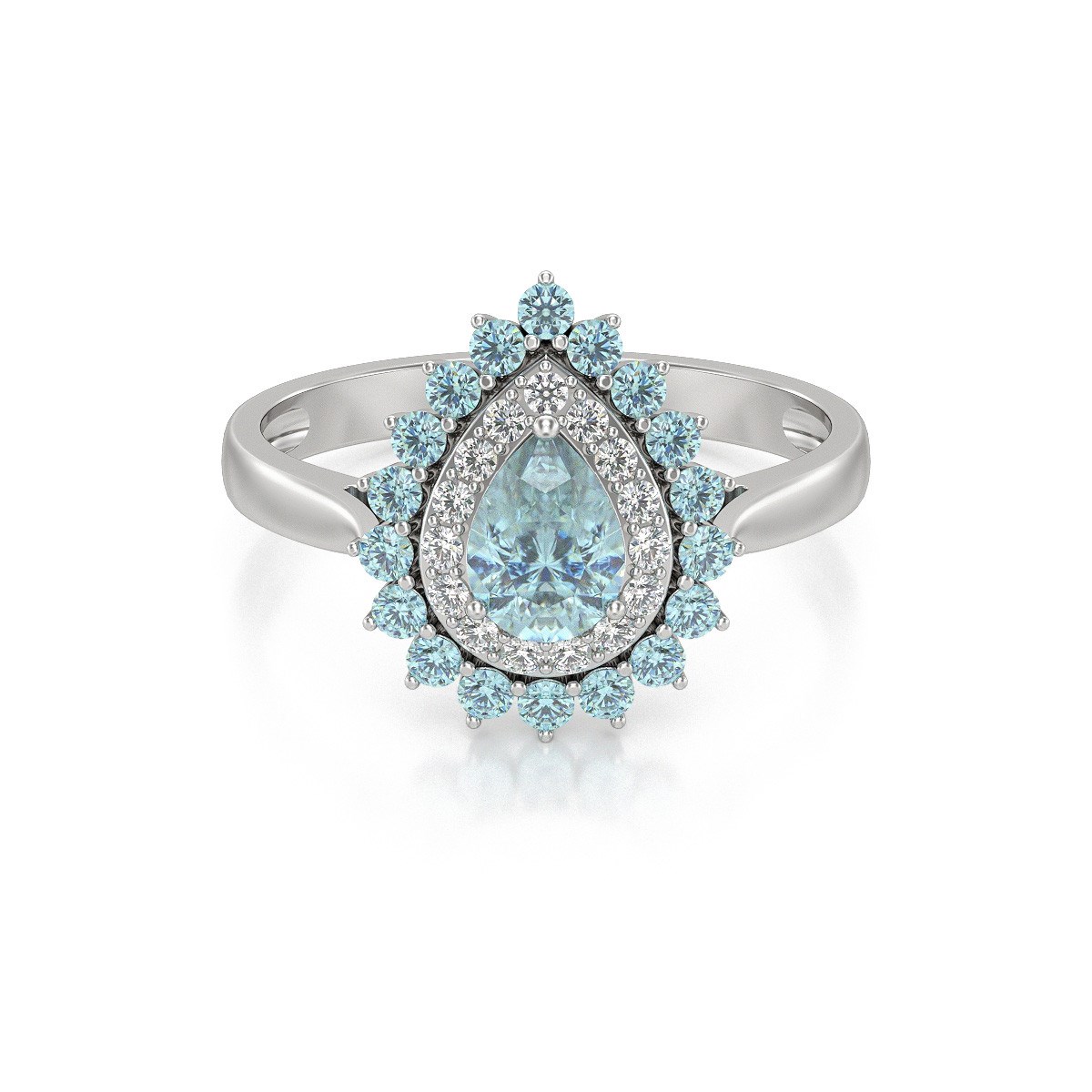 Bague ADEN Or 585 Blanc Aigue-Marine et diamants 3.15grs