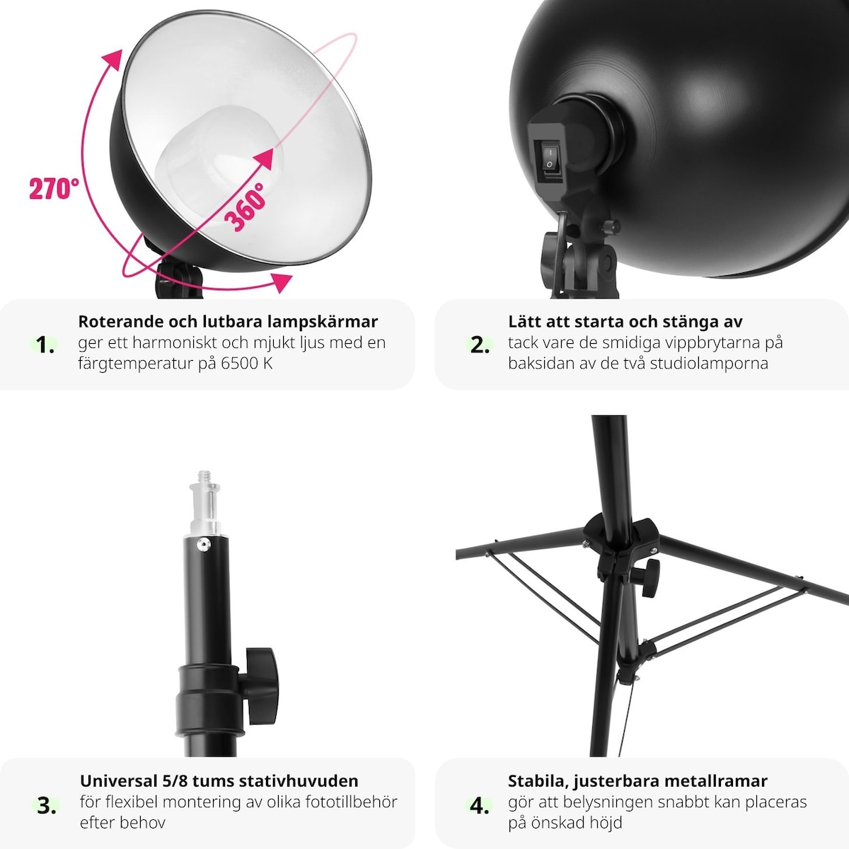 2 proff studiolys for digitalt og analogt fotografi - svart
