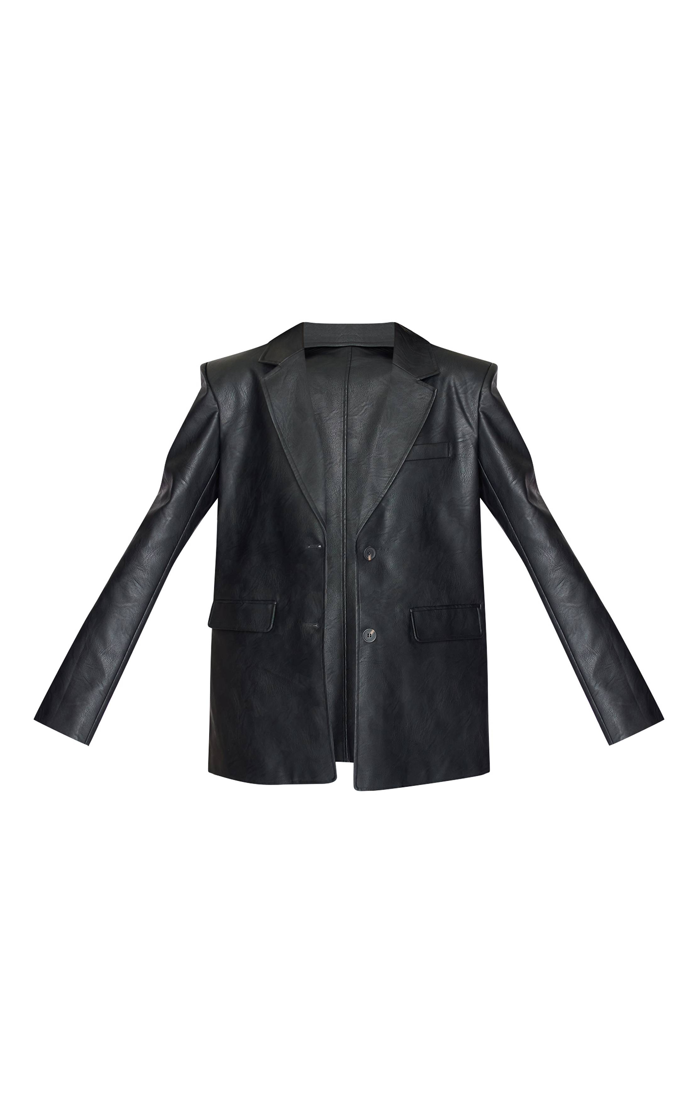 Noir Délavé Blazer Tall En Synthétiquecuir Texturé