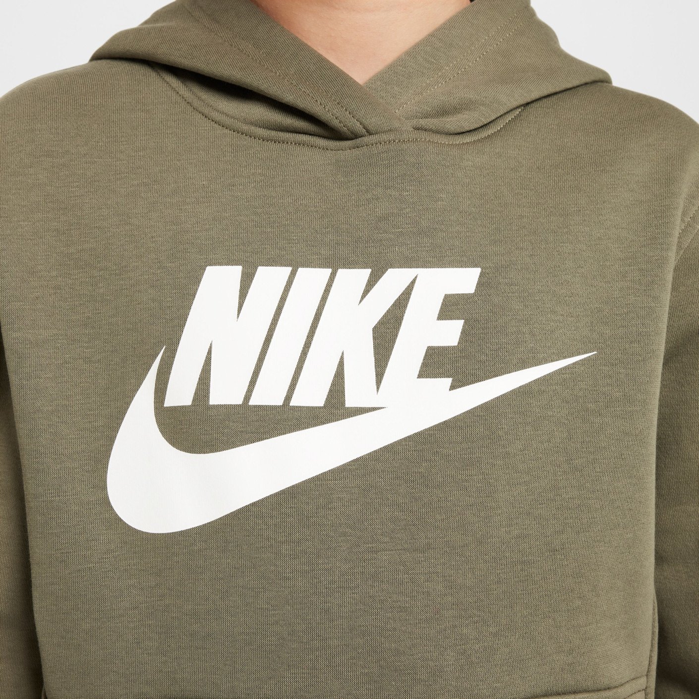 Nike Sportswear Club Big Logo Fleece Hoodie Kids Olijfgroen Wit