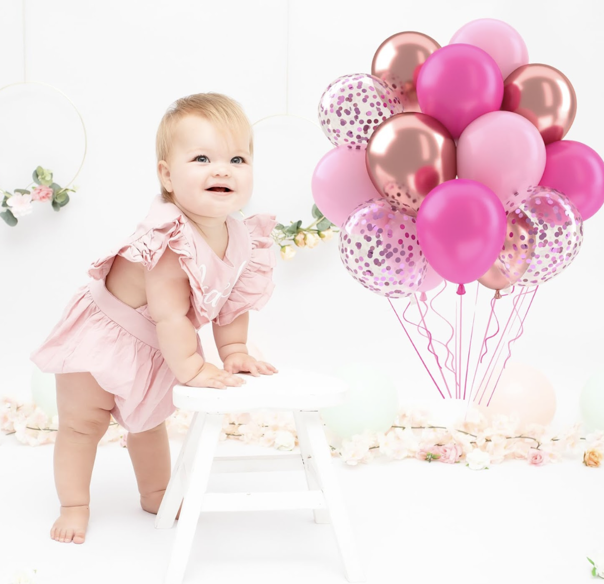 (52er Set) Ø30cm Party Deko Ballons Latex Luftballons mit Konfetti - Pink / Roségold / Rosa