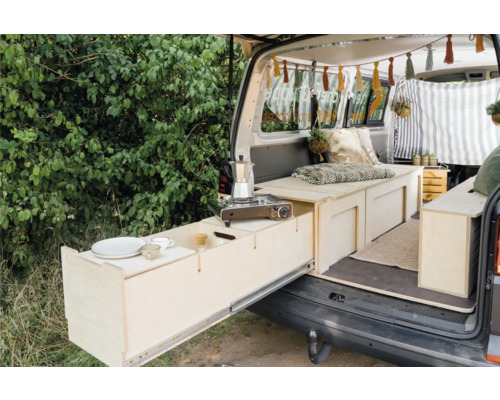Buildify Campingbox Grace bedsysteem, links in de lengterichting, voor VW T5/T6, 1800x1165x406 (LxBxH) (zonder montage- en bevestigingsmateriaal)