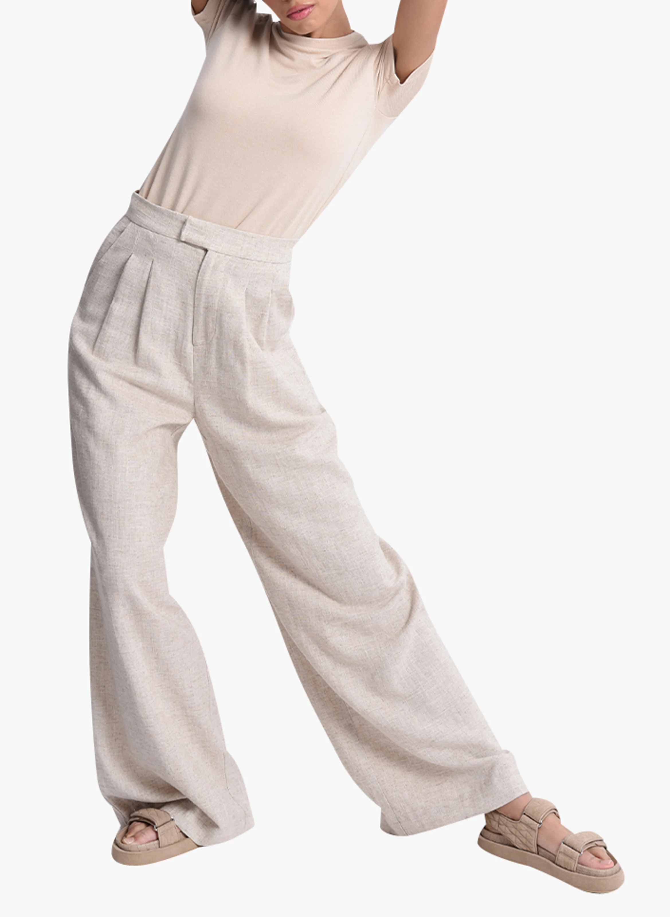 Tee-shirt col rond| Beige