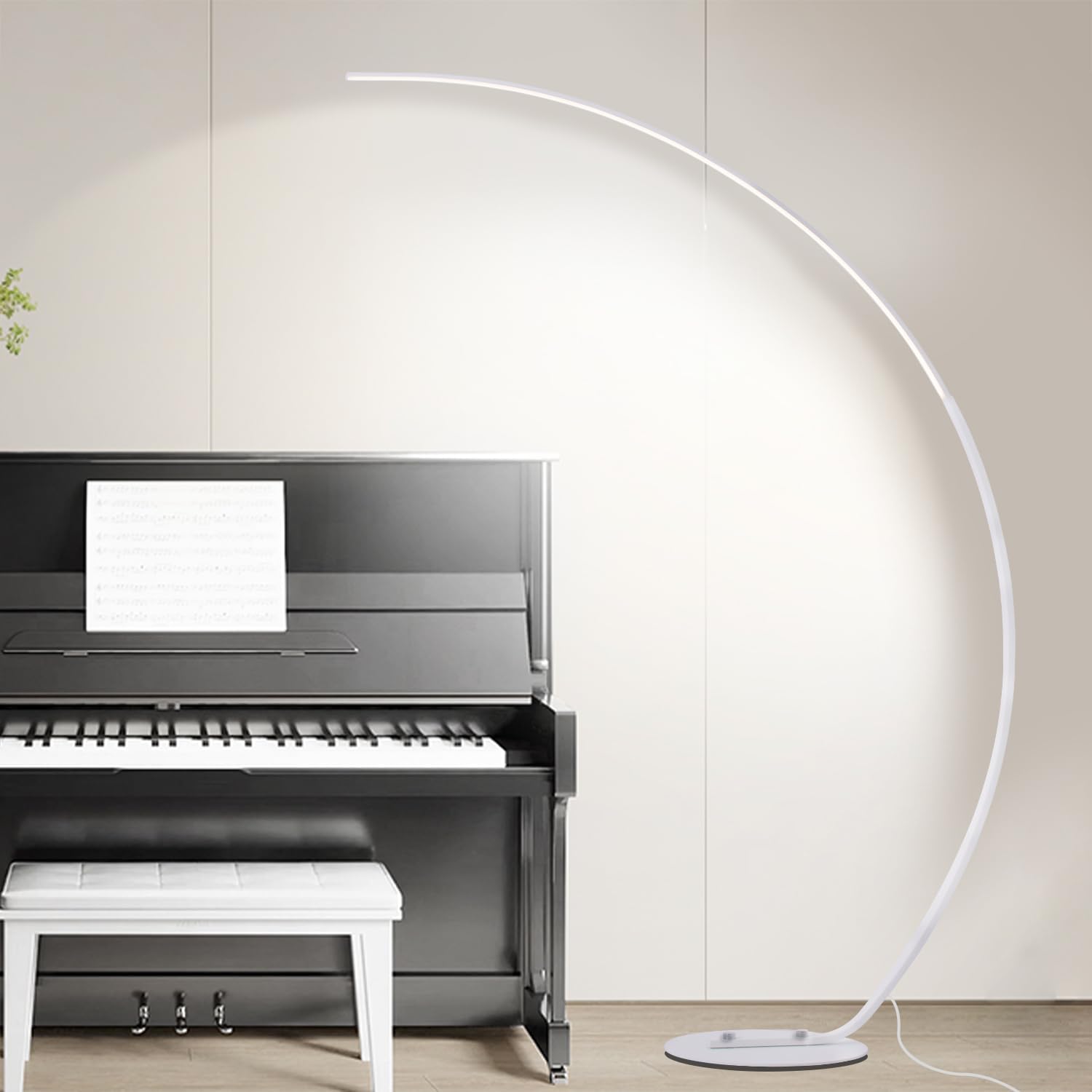 LED Stehlampe Wohnzimmer Bogenlampe, 25W Dimmbar Stehleuchte mit Fernbedienung, Weiß Modern Bogenleuchte 3 Farbtemperaturen & Memory-Funktion, Ecke Leselampe für Sofa Büro Schlafzimmer, 170CM