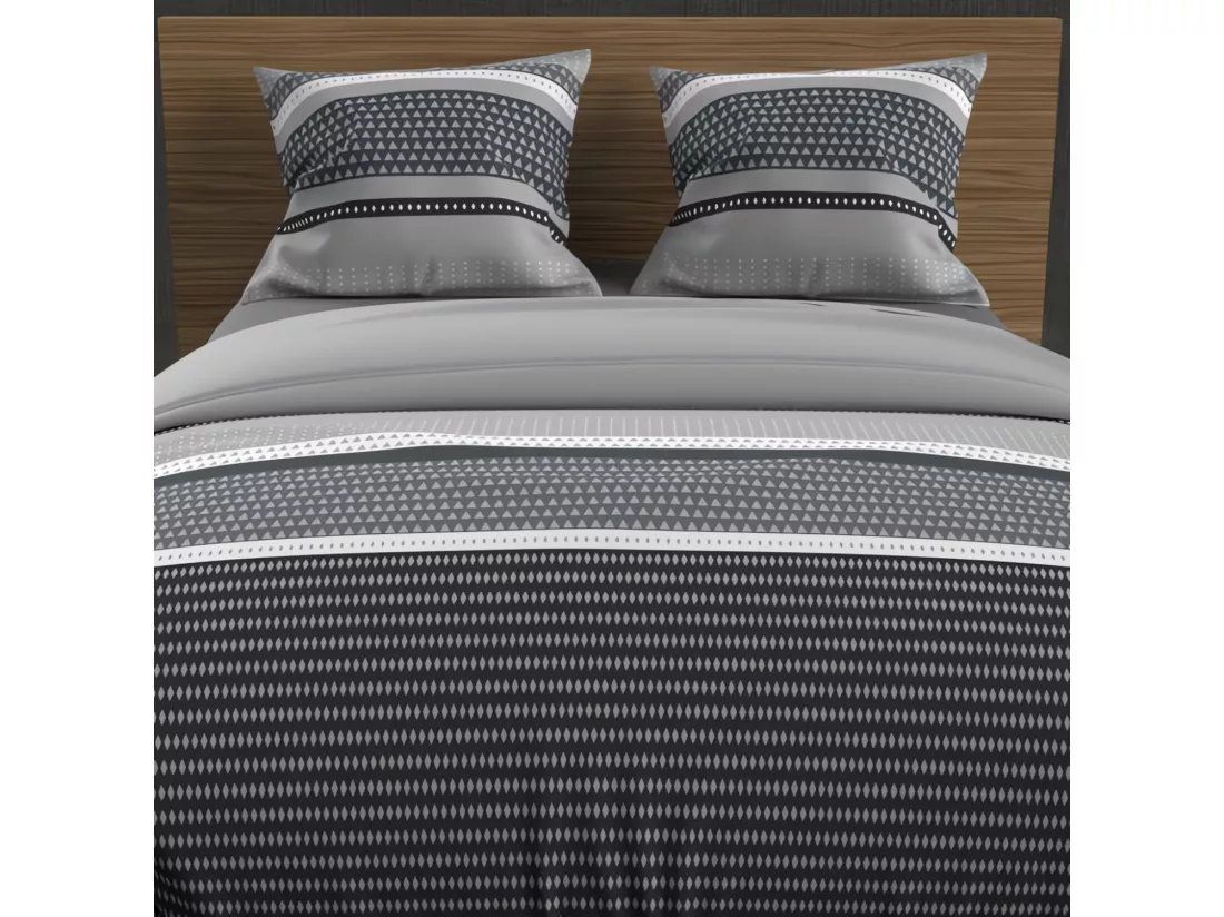 Parure housse de couette en coton 57 fils 260x240 cm THALES gris, par Soleil d'ocre