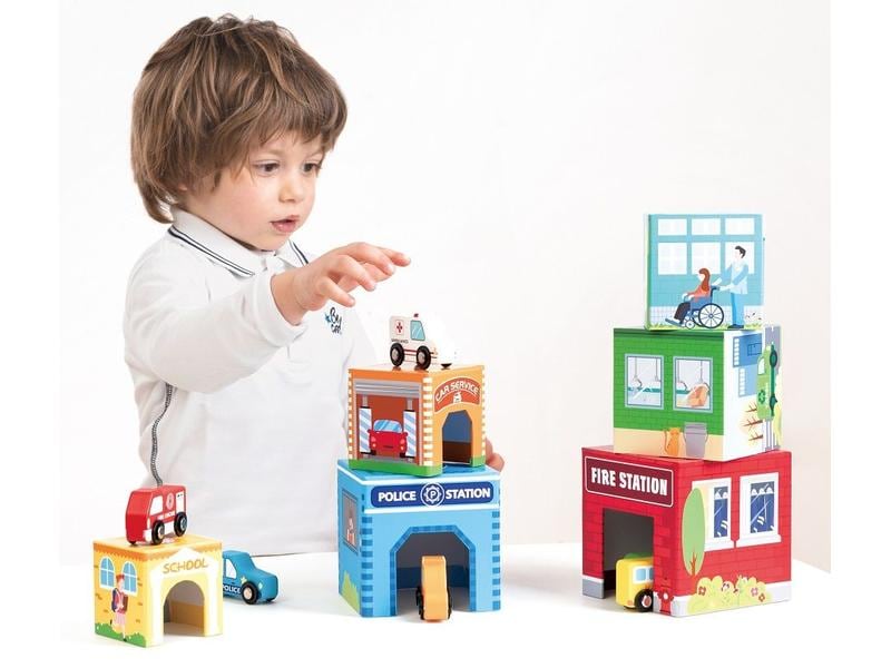 Spielba Holzspielwaren Stapelturm mit 6 Autos Spiel- und Stapelspass