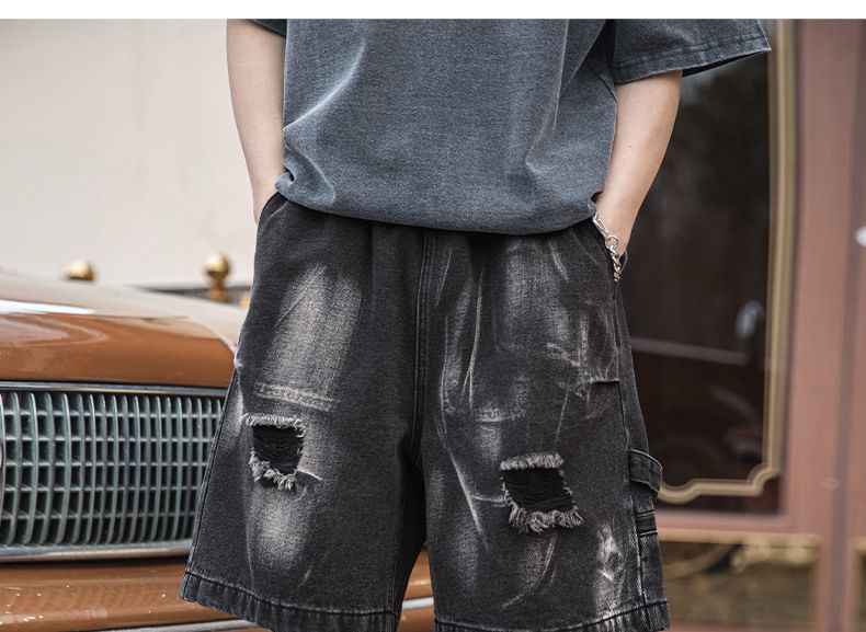 AXEN - Hoge taille denim shorts met distressed effect