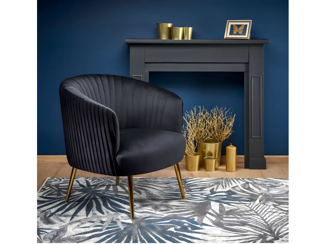Fauteuil cabriolet en velours noir avec pieds en métal doré Power