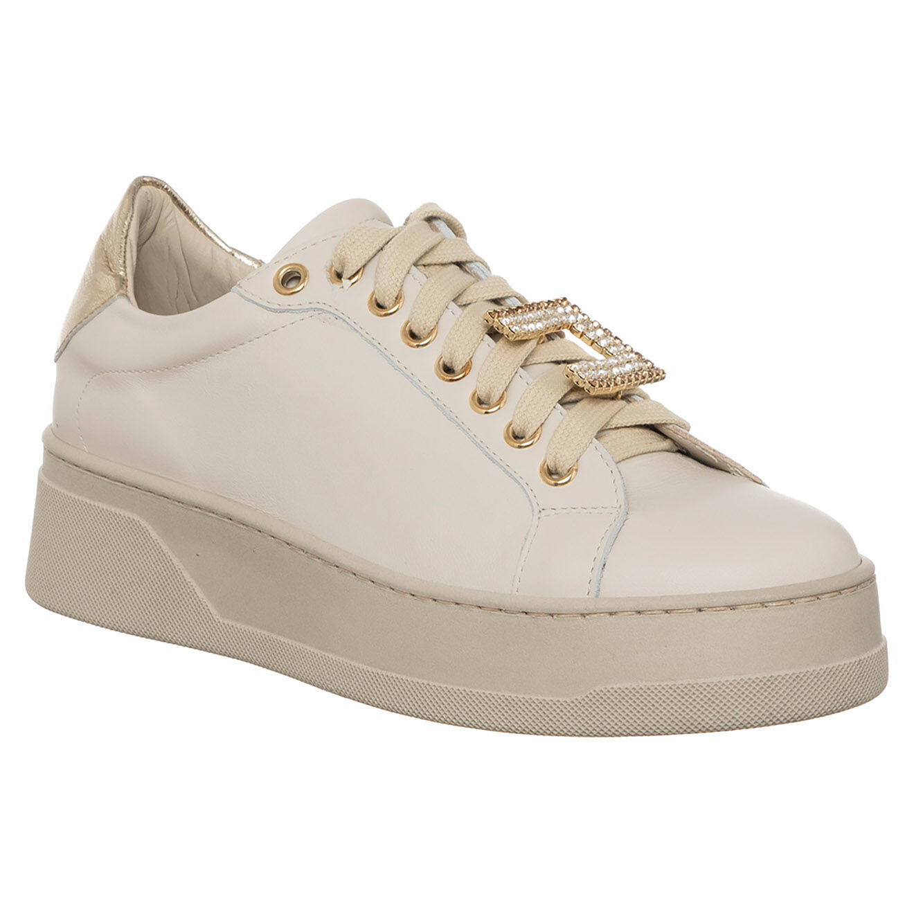 Loretta Pettinari Sneakers en Cuir Ambre beige/doré