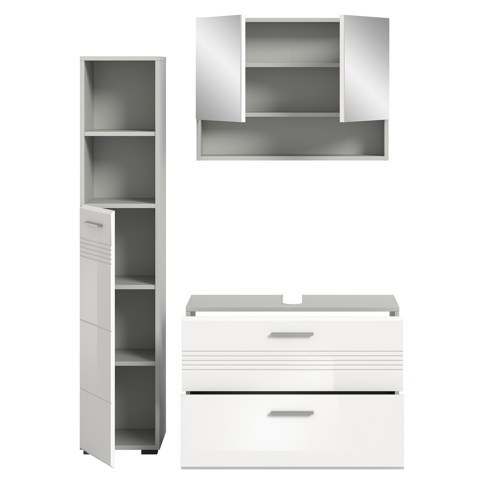 3-teiliges Badmöbel-Set COPA - weiß Hochglanz - hellgrau - 125 cm
