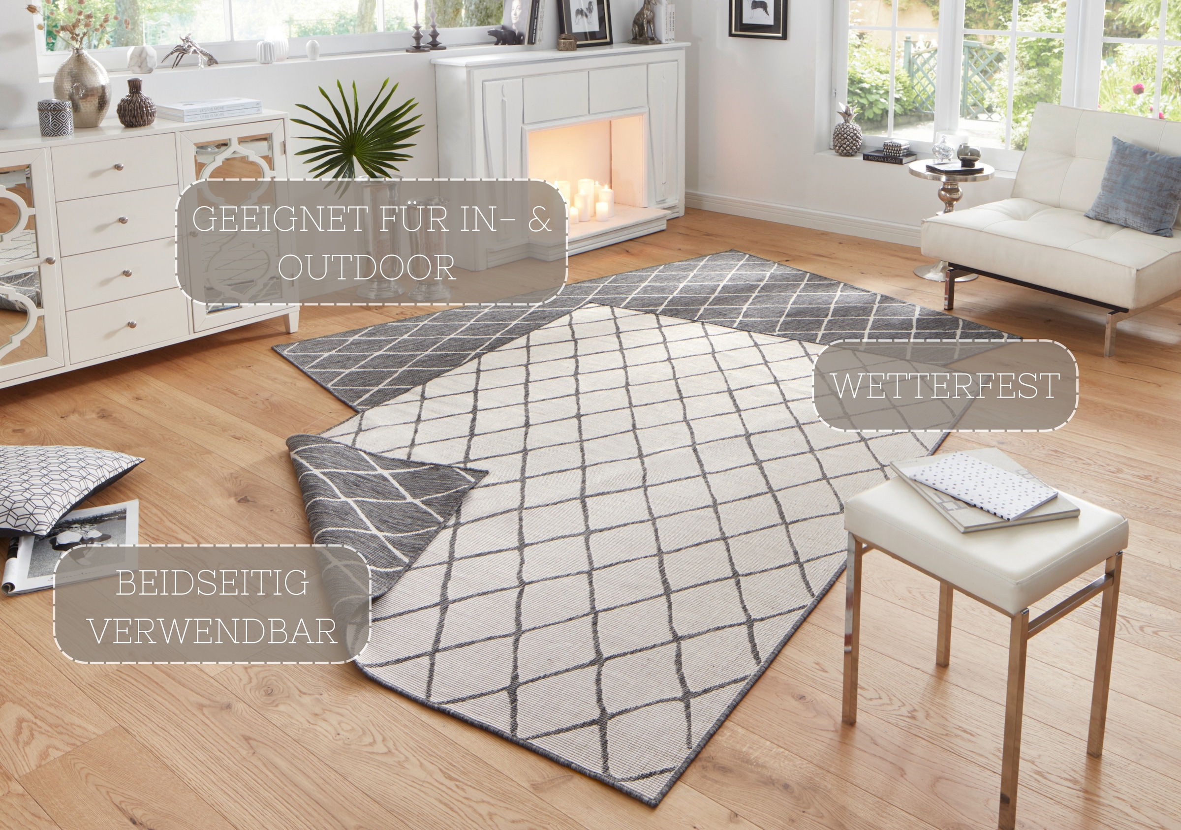 HANSE Home Teppich »Malaga Wendeteppich« rechteckig 5 mm Höhe In-& Outdoor, Wetterfest, Balkon, Läufer, Wohnzimmer, Wasserfest