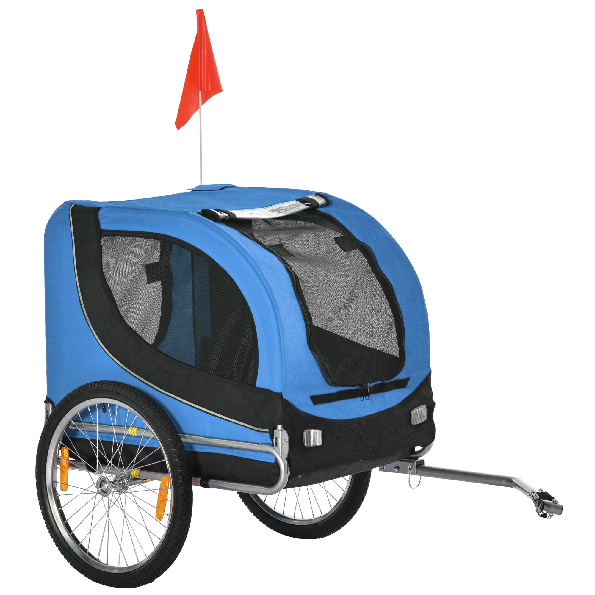PawHut Hundeanhänger mit Sicherheitswimpel blau, schwarz 130 x 90 x 110 cm (LxBxH)