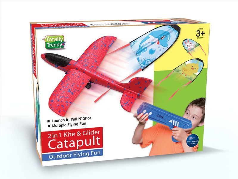 Totally Spielset Trendy 2 in 1 Kite und Glider Catapult Katapult mit Flieger und Segel