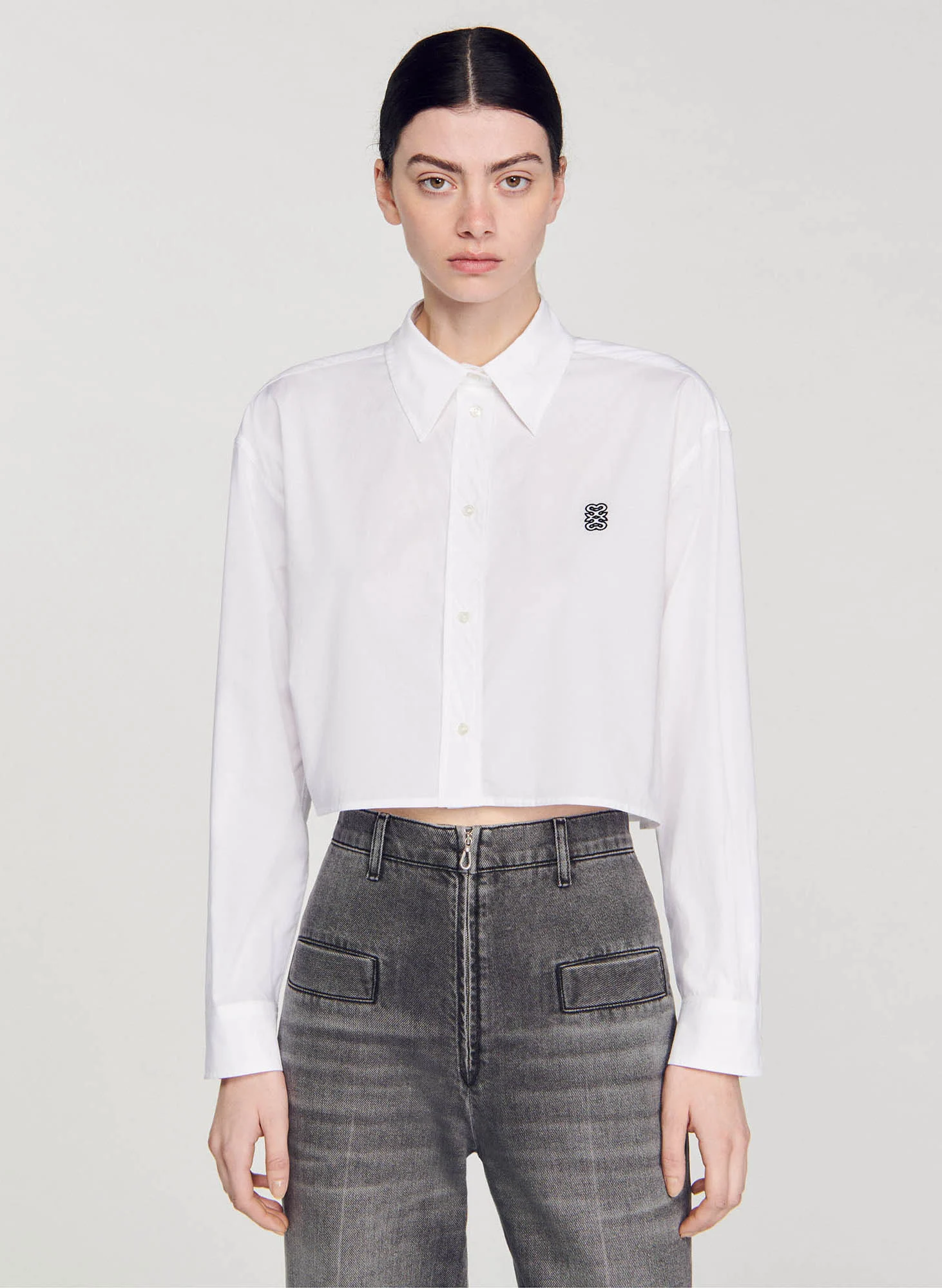 Chemise courte en popeline de coton | Blanc