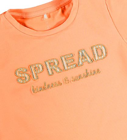 Name It T-shirt - NmfFami - Cantaloupe m. Tekst