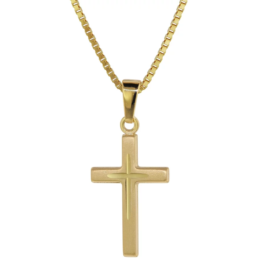 trendor Kreuz-Anhänger Gold 585 (14 Kt.) + Plattierte Kette gold