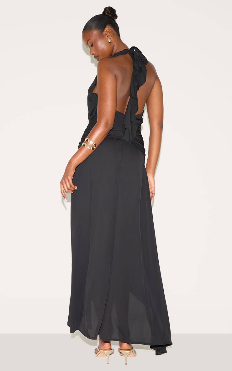 Noir Robe Longue En Mousseline À Décolleté Plongeant Avec Détails De Finition