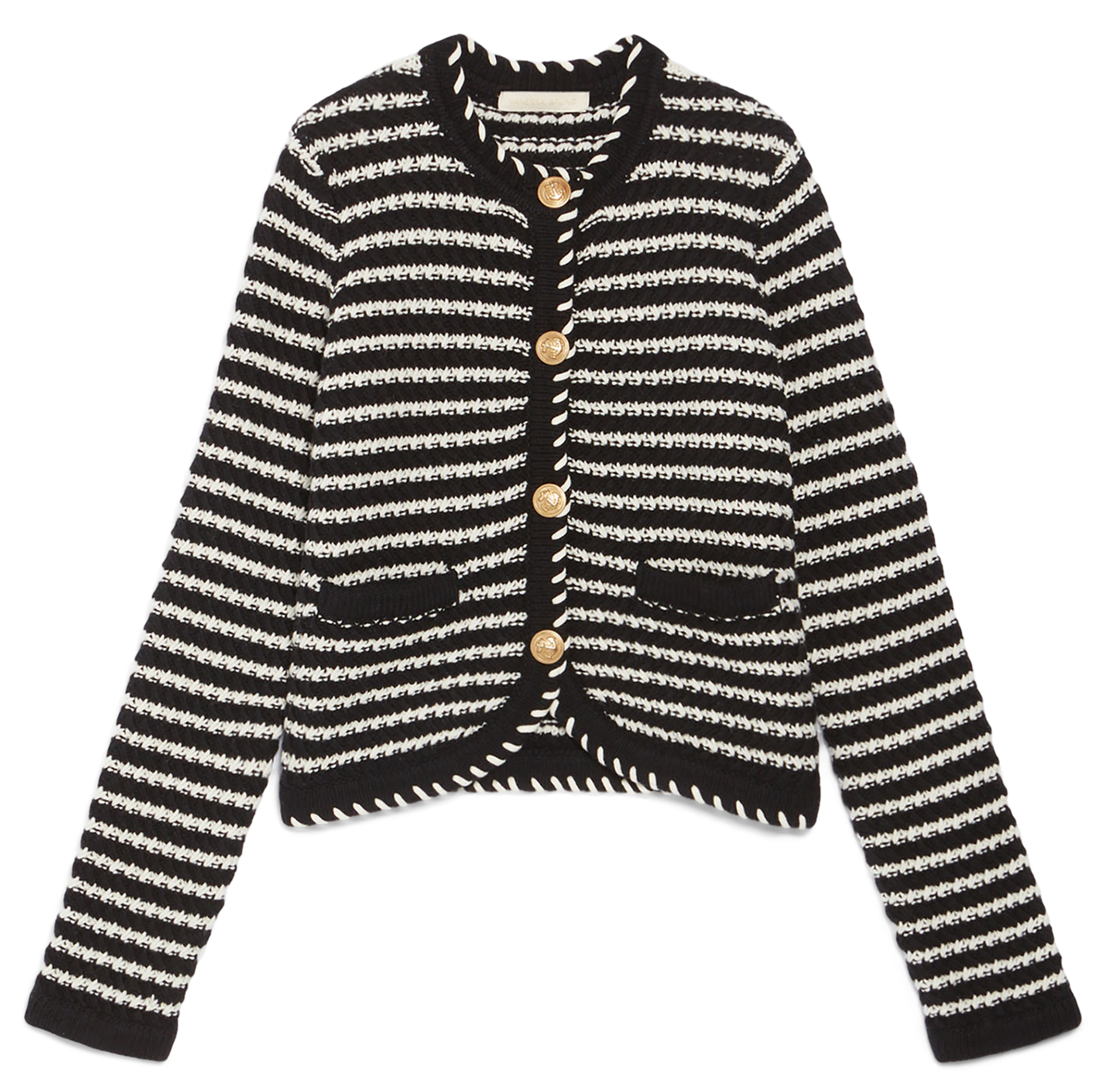 DAYA - Gilet col rond droit en laine et coton mélangé | Noir