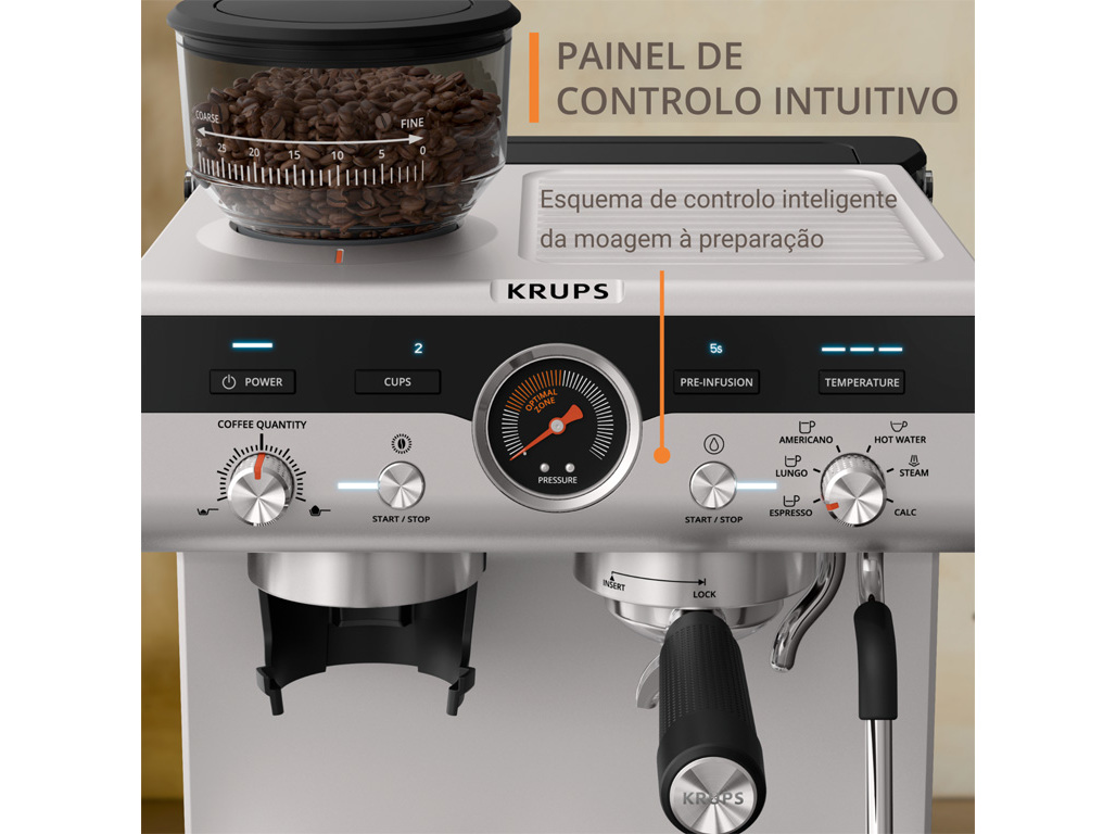 MÁQUINA DE CAFE EXPRESSO MANUAL KRUPS XP801T10 COM MOINHO INCORPORADO