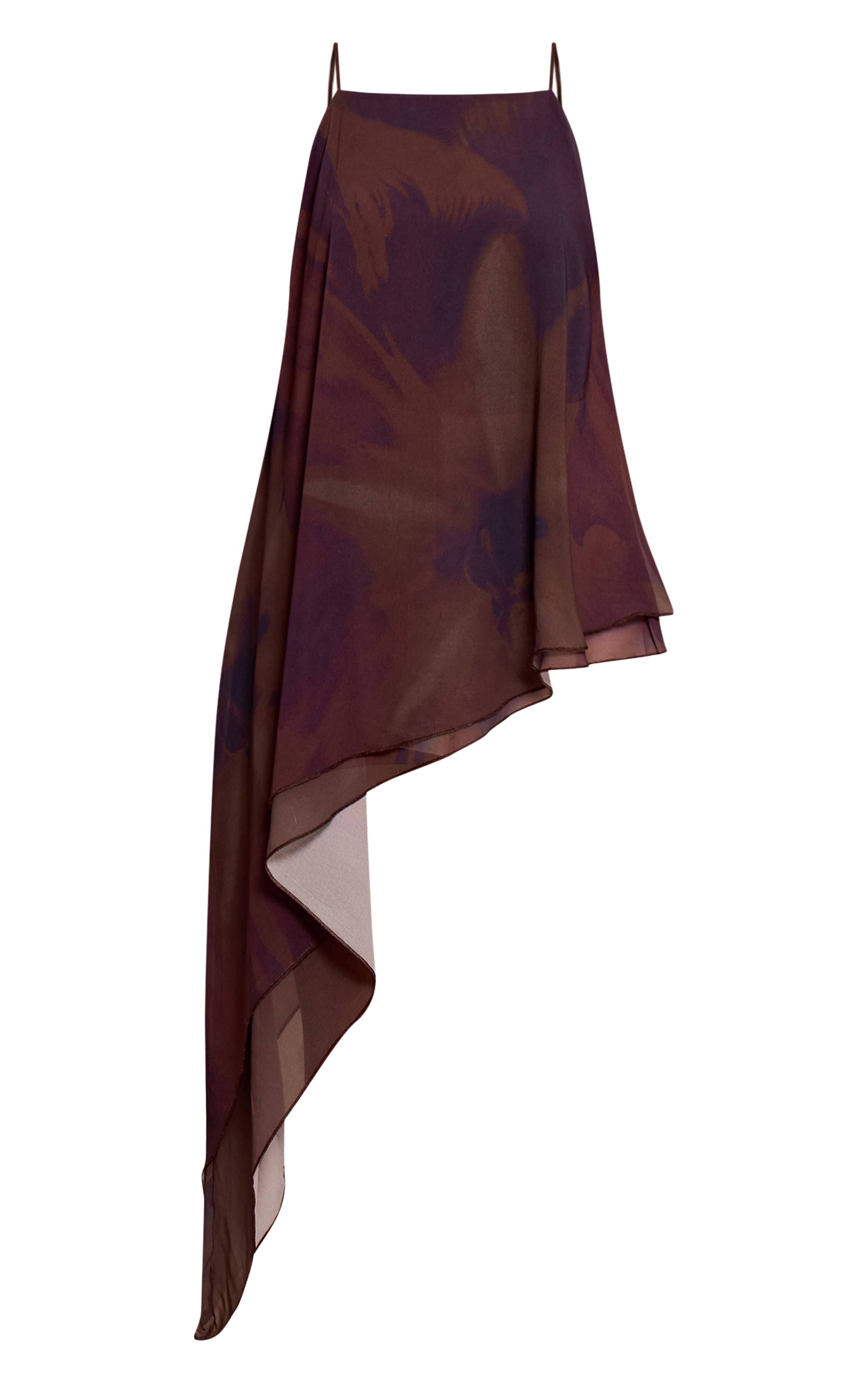 Mauve Top Long Asymétrique À Bretelles En Mousseline Imprimée