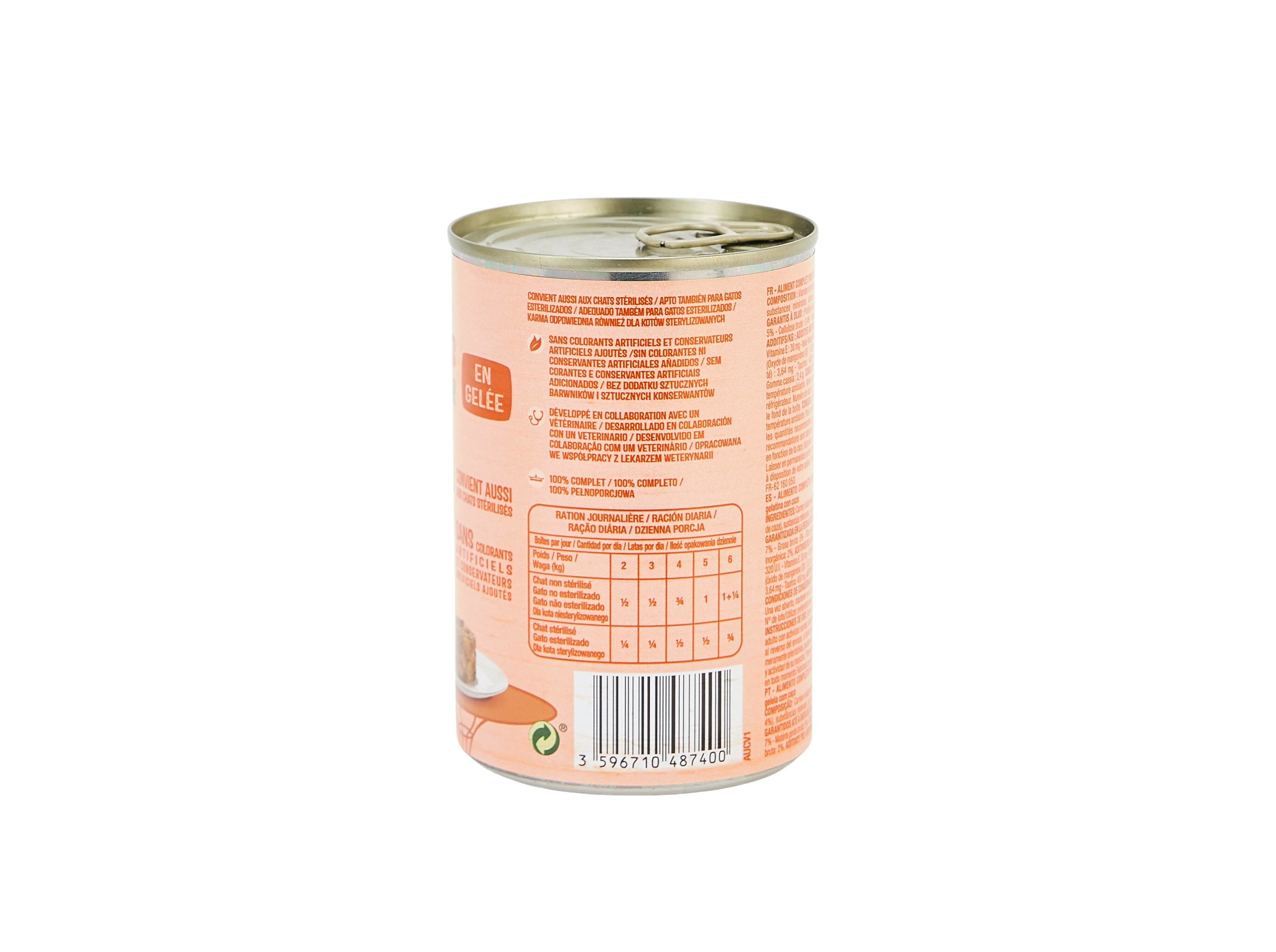COMIDA HÚMIDA PARA GATO AUCHAN PEDAÇOS EM GELEIA COM CARNE DE CAÇA 400G