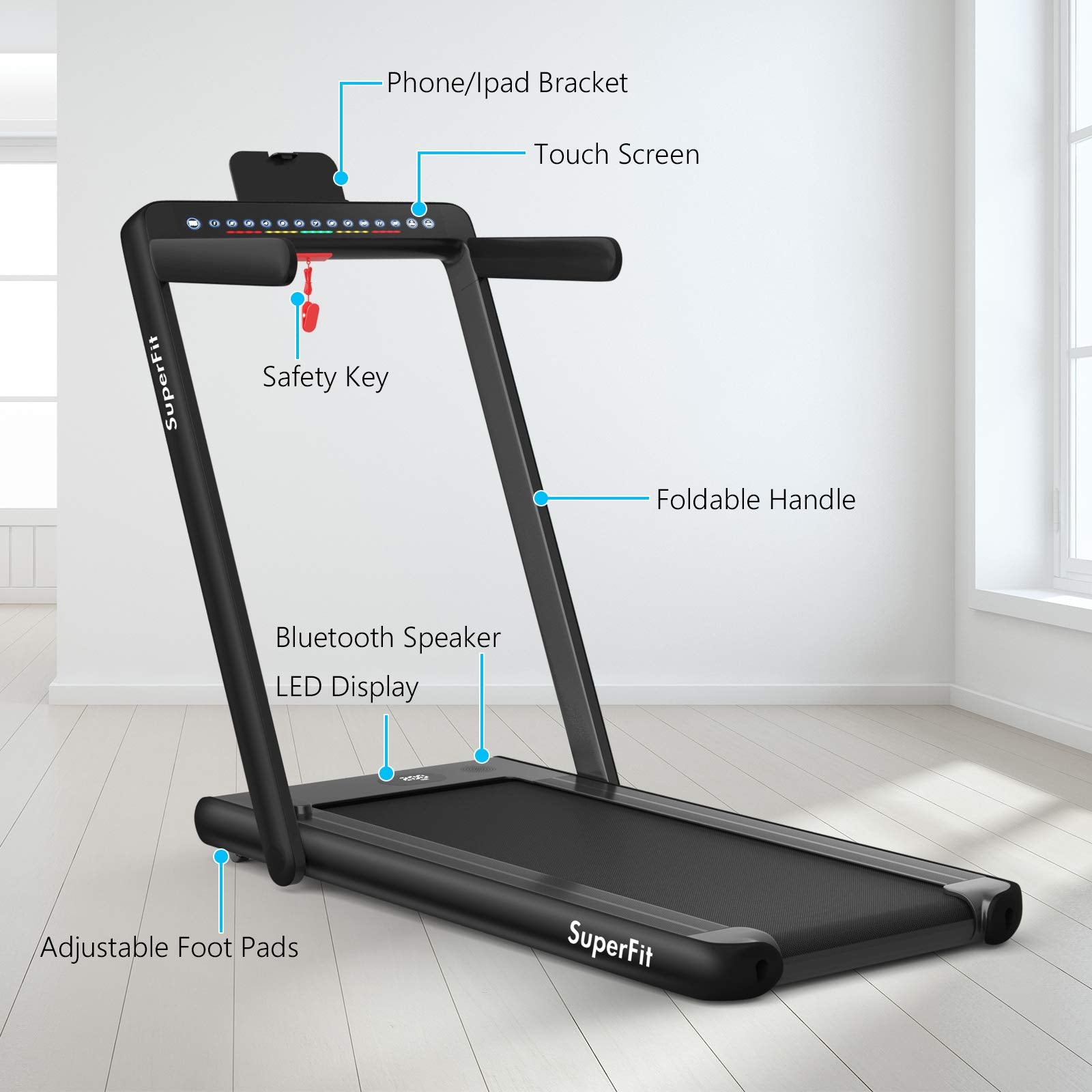 Esteira dobrável 2 em 1 com visor duplo, 2.25HP Superfit, para uso embaixo da mesa.