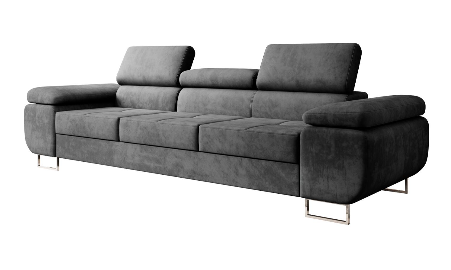M-Punk Polstergarnitur Miami 3-2-1 Samtstoff Grau Anthrazit mit Bett Kopfteilverstellung Bett Sofa Schlafsofa Wohnlandschaft