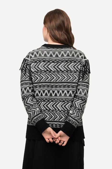 Pullover, Fransen, Rundhals, Langarm, Biobaumwolle