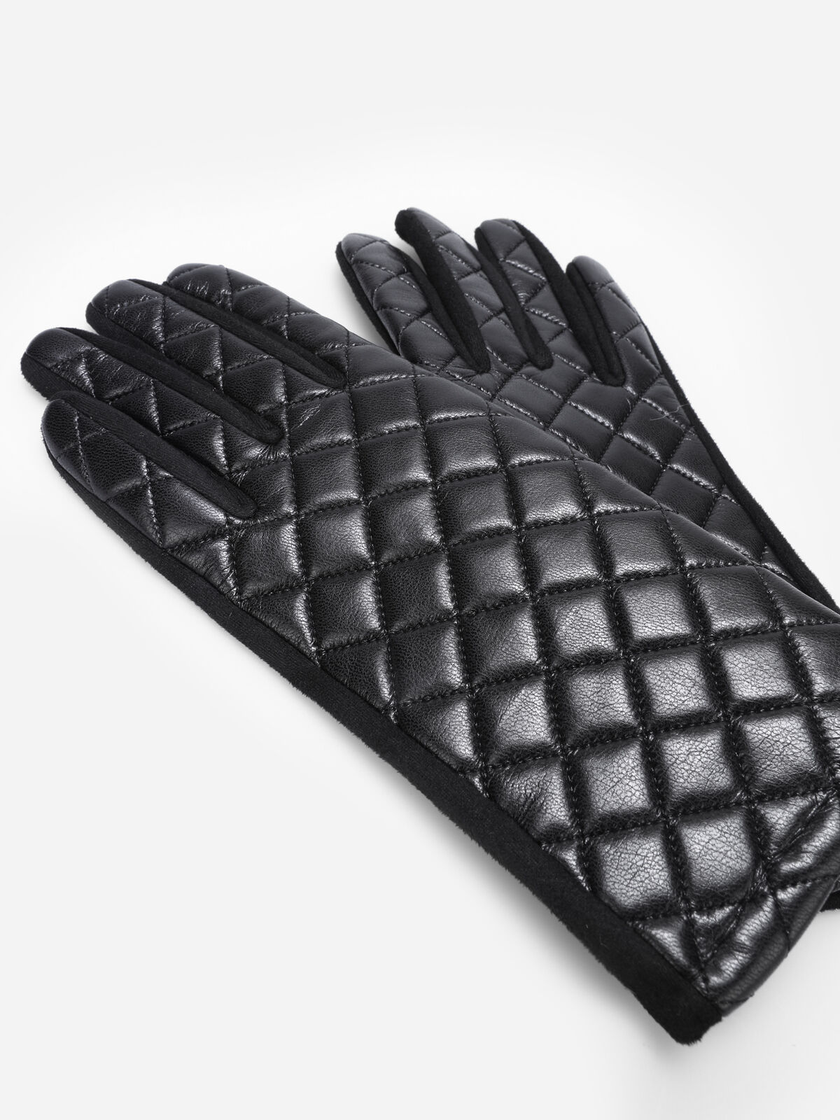 Gants en suédine et simili matelassé- Noir
