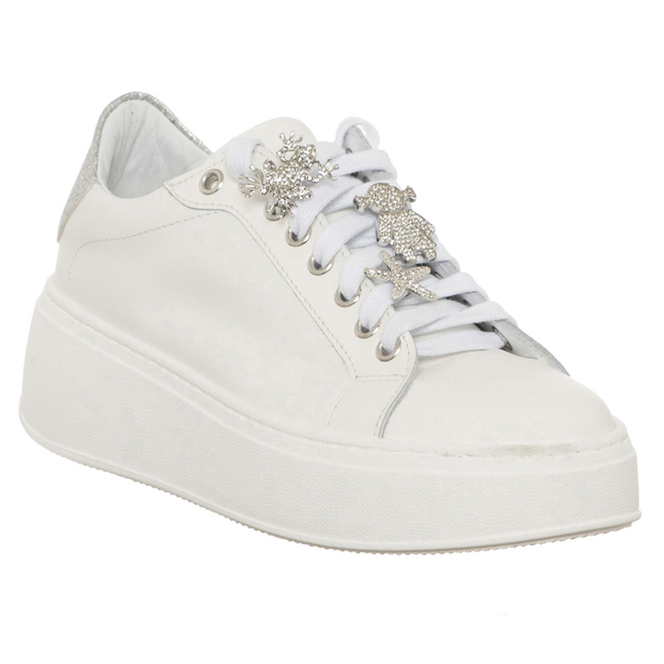 Loretta Pettinari Sneakers en Cuir Gala blanc/argenté