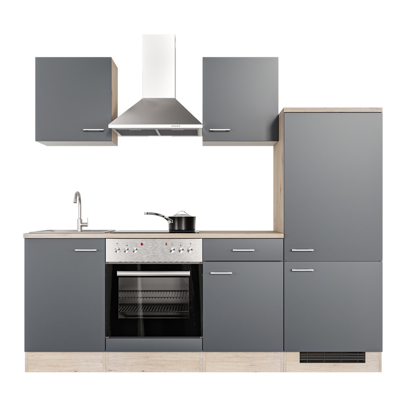 Küchenblock MORENA - basaltgrau matt - San Remo Eiche Nachbildung- mit E-Geräten - 220 cm