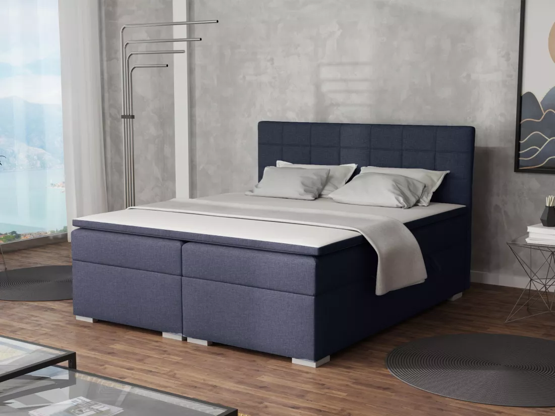 LIT BOXSPRING avec rangements pour la literie Torland, 180x200 cm, Lux 20 (Bleu foncé)