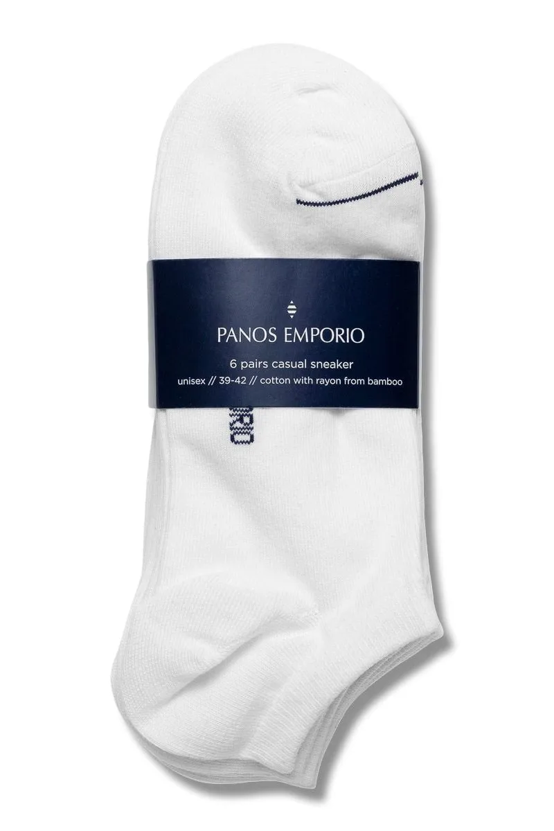 Panos Emporio 6pk Unisex Cotton Casual Sneaker Liner WHITE