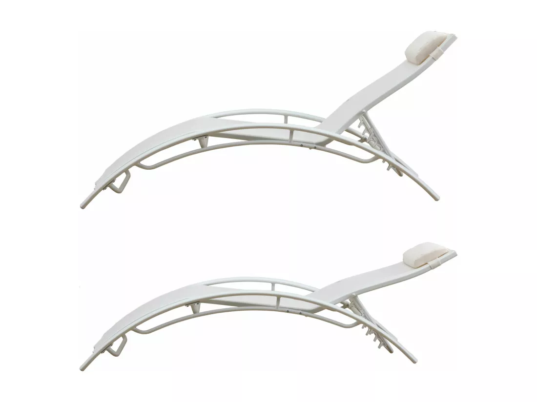 Lot de 2 transats GALAPAGOS en textilène blanc - aluminium blanc - HAPPY GARDEN