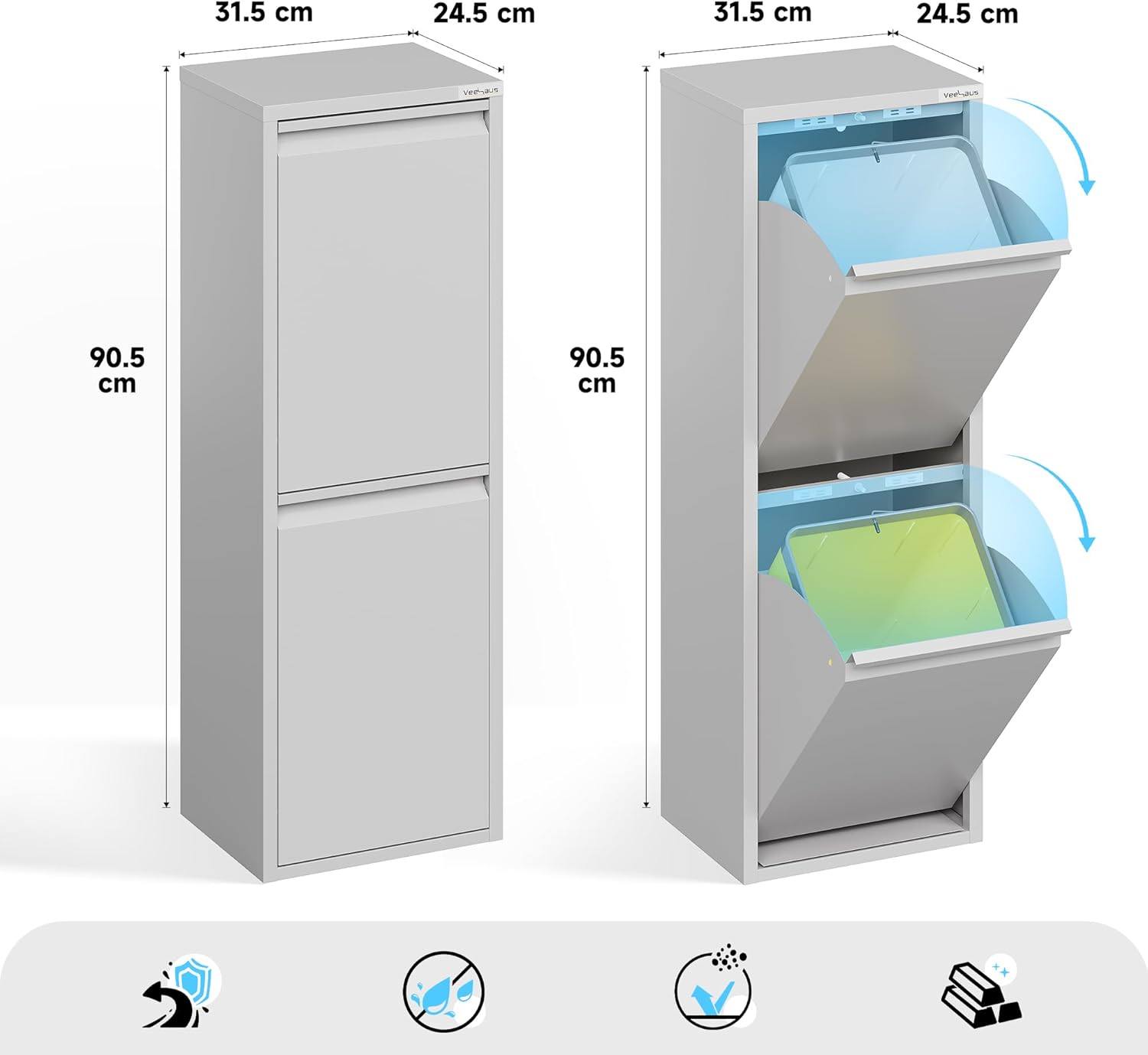 Küche Mülleimer Für Den Vielseitigen Einsatz Mit Klappen Aus Edelstahl Stilvoller Abfalleimer Für Eine Effiziente Und Praktische Aufbewahrung ‎Grau (2 x 15 LT - 30 LT)