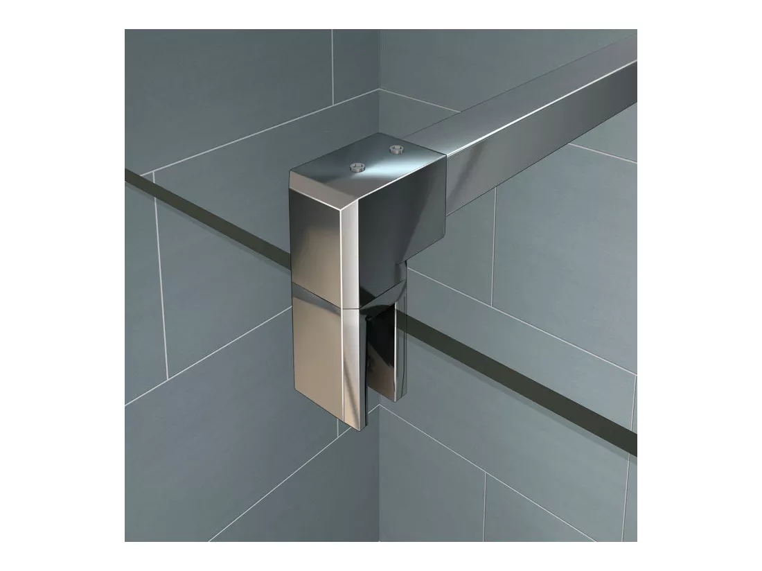 Paroi de douche à l'italienne 100x200cm avec barre de fixation 90cm en carré - Chromé - Verre 8mm trempé transparent