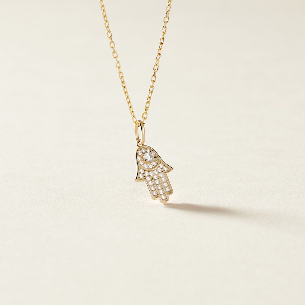 Pendentif Fatima Or Jaune Oxyde De Zirconium